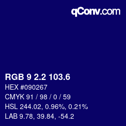 カラーコード: RGB 9 2.2 103.6 | qconv.com