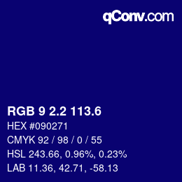 カラーコード: RGB 9 2.2 113.6 | qconv.com