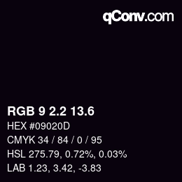 カラーコード: RGB 9 2.2 13.6 | qconv.com