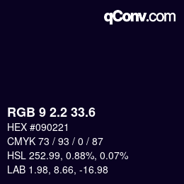 カラーコード: RGB 9 2.2 33.6 | qconv.com