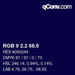 カラーコード: RGB 9 2.2 68.6 | qconv.com