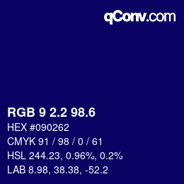 カラーコード: RGB 9 2.2 98.6 | qconv.com
