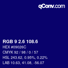 カラーコード: RGB 9 2.6 108.6 | qconv.com