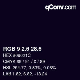 カラーコード: RGB 9 2.6 28.6 | qconv.com