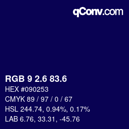 カラーコード: RGB 9 2.6 83.6 | qconv.com