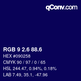 カラーコード: RGB 9 2.6 88.6 | qconv.com