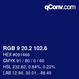 カラーコード: RGB 9 20.2 102.6 | qconv.com