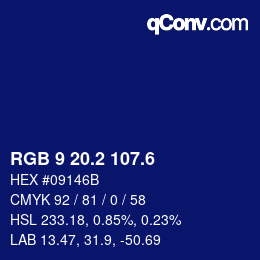 カラーコード: RGB 9 20.2 107.6 | qconv.com