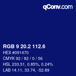 カラーコード: RGB 9 20.2 112.6 | qconv.com