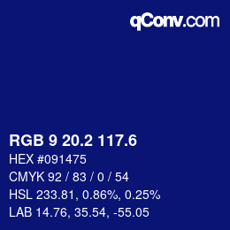 カラーコード: RGB 9 20.2 117.6 | qconv.com
