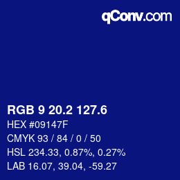 カラーコード: RGB 9 20.2 127.6 | qconv.com