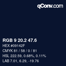 カラーコード: RGB 9 20.2 47.6 | qconv.com