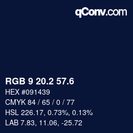 カラーコード: RGB 9 20.2 57.6 | qconv.com