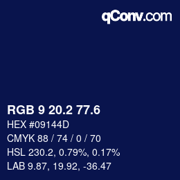 カラーコード: RGB 9 20.2 77.6 | qconv.com