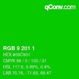Color code: RGB 9 201 1 | qconv.com