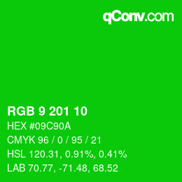 Color code: RGB 9 201 10 | qconv.com