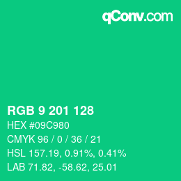 Color code: RGB 9 201 128 | qconv.com