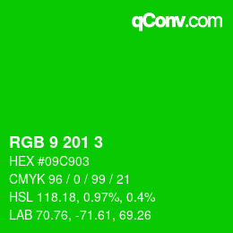 カラーコード: RGB 9 201 3 | qconv.com
