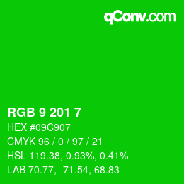 Color code: RGB 9 201 7 | qconv.com