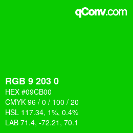 Color code: RGB 9 203 0 | qconv.com