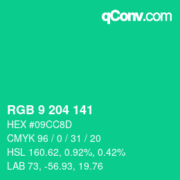 Color code: RGB 9 204 141 | qconv.com