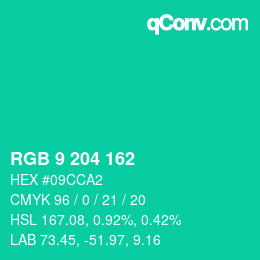 カラーコード: RGB 9 204 162 | qconv.com
