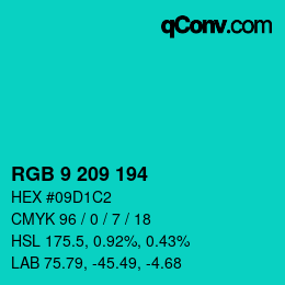 Color code: RGB 9 209 194 | qconv.com