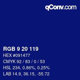 Color code: RGB 9 20 119 | qconv.com