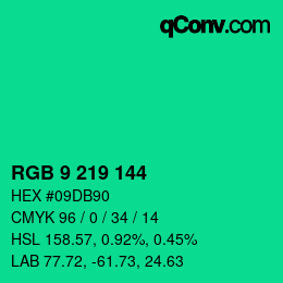 カラーコード: RGB 9 219 144 | qconv.com