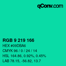 カラーコード: RGB 9 219 166 | qconv.com