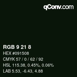 カラーコード: RGB 9 21 8 | qconv.com