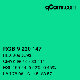 Color code: RGB 9 220 147 | qconv.com
