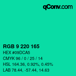 カラーコード: RGB 9 220 165 | qconv.com