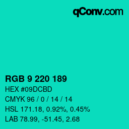 颜色代码: RGB 9 220 189 | qconv.com