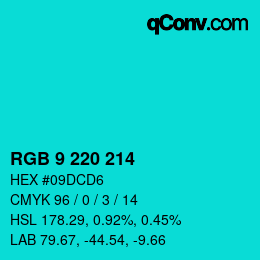 Color code: RGB 9 220 214 | qconv.com