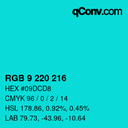 Color code: RGB 9 220 216 | qconv.com