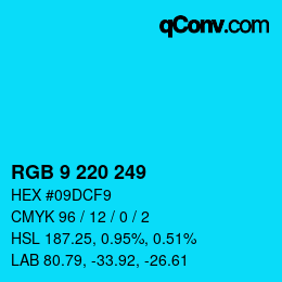 Color code: RGB 9 220 249 | qconv.com
