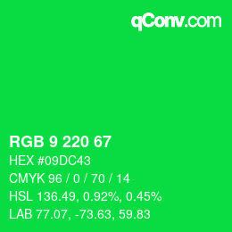 Color code: RGB 9 220 67 | qconv.com