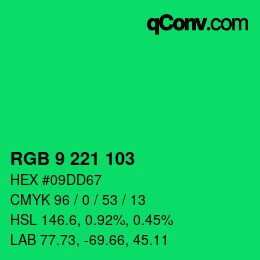 颜色代码: RGB 9 221 103 | qconv.com