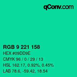 Color code: RGB 9 221 158 | qconv.com