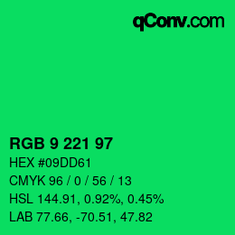 Color code: RGB 9 221 97 | qconv.com