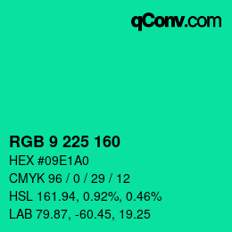 Color code: RGB 9 225 160 | qconv.com