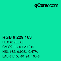 Color code: RGB 9 229 163 | qconv.com