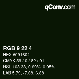 カラーコード: RGB 9 22 4 | qconv.com