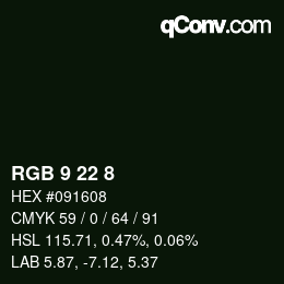 カラーコード: RGB 9 22 8 | qconv.com