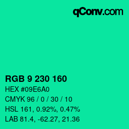 Color code: RGB 9 230 160 | qconv.com