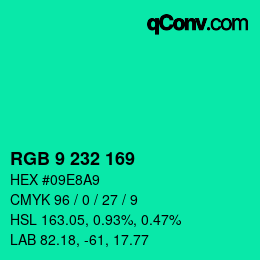 Color code: RGB 9 232 169 | qconv.com