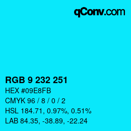 Farbcode: RGB 9 232 251 | qconv.com