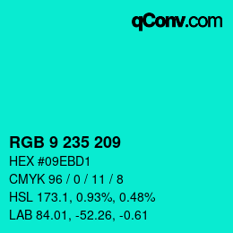 カラーコード: RGB 9 235 209 | qconv.com