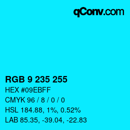 Color code: RGB 9 235 255 | qconv.com